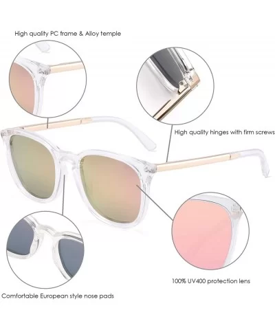 Polarized Sunglasses for Women Men Retro square lens uv400 protection - Clear/Mirrored Pink - CK18A32A75S $8.66 Semi-rimless