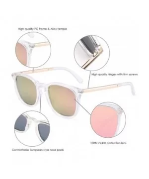 Polarized Sunglasses for Women Men Retro square lens uv400 protection - Clear/Mirrored Pink - CK18A32A75S $8.66 Semi-rimless