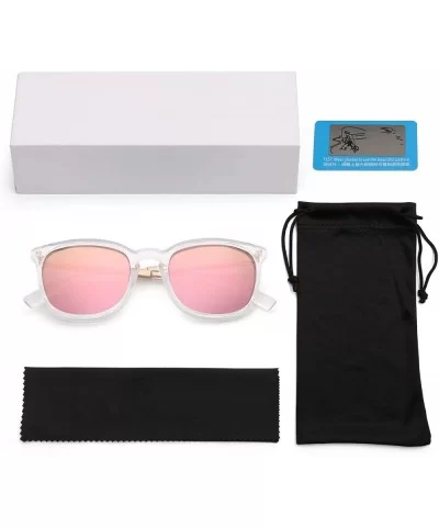 Polarized Sunglasses for Women Men Retro square lens uv400 protection - Clear/Mirrored Pink - CK18A32A75S $8.66 Semi-rimless