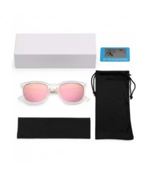 Polarized Sunglasses for Women Men Retro square lens uv400 protection - Clear/Mirrored Pink - CK18A32A75S $8.66 Semi-rimless