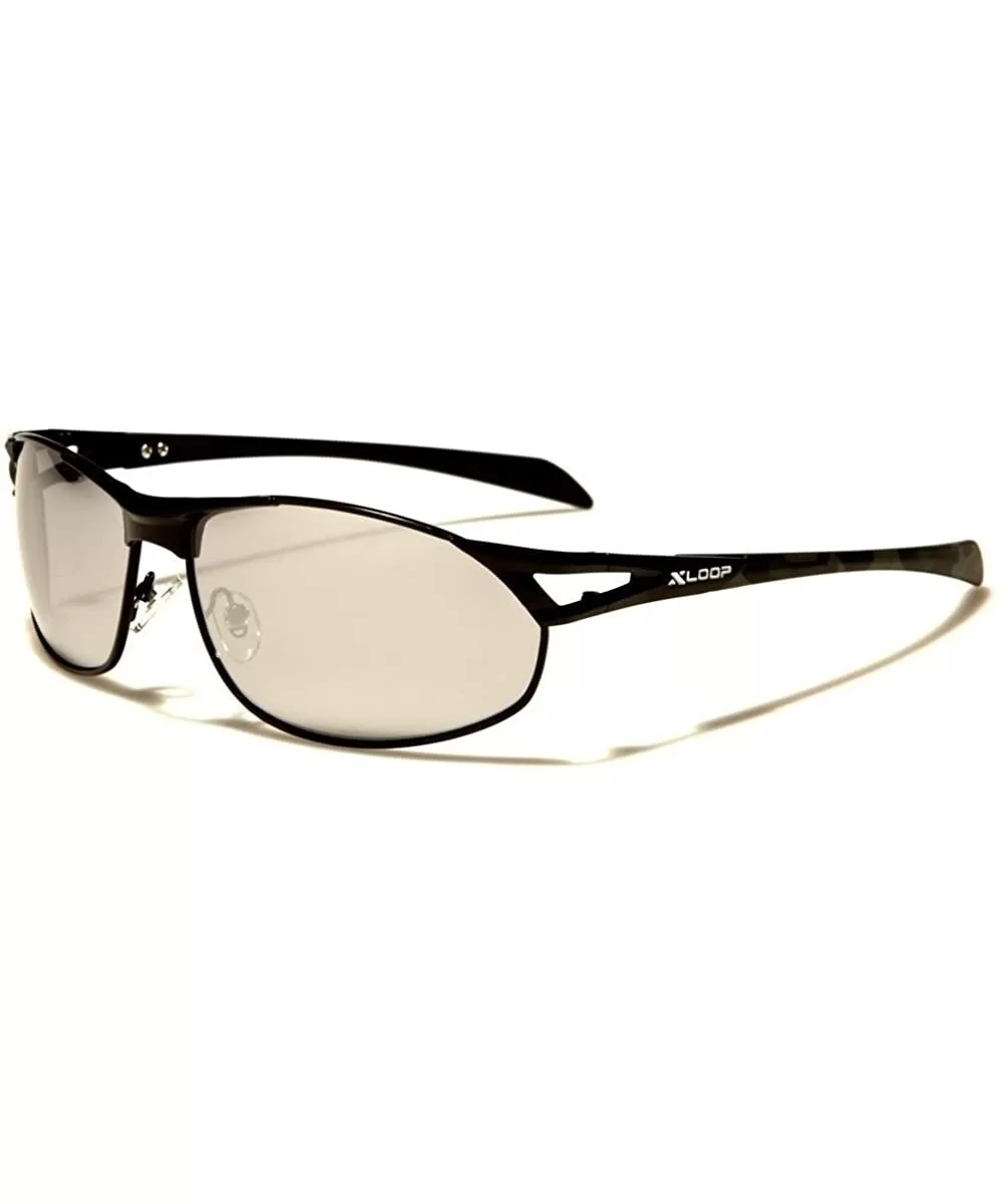 Mirrored Lens Temple Stylish Mens Fashion Rectangle Sporty Sunglasses - Black / Chrome - CV189293D4L $10.12 Rectangular