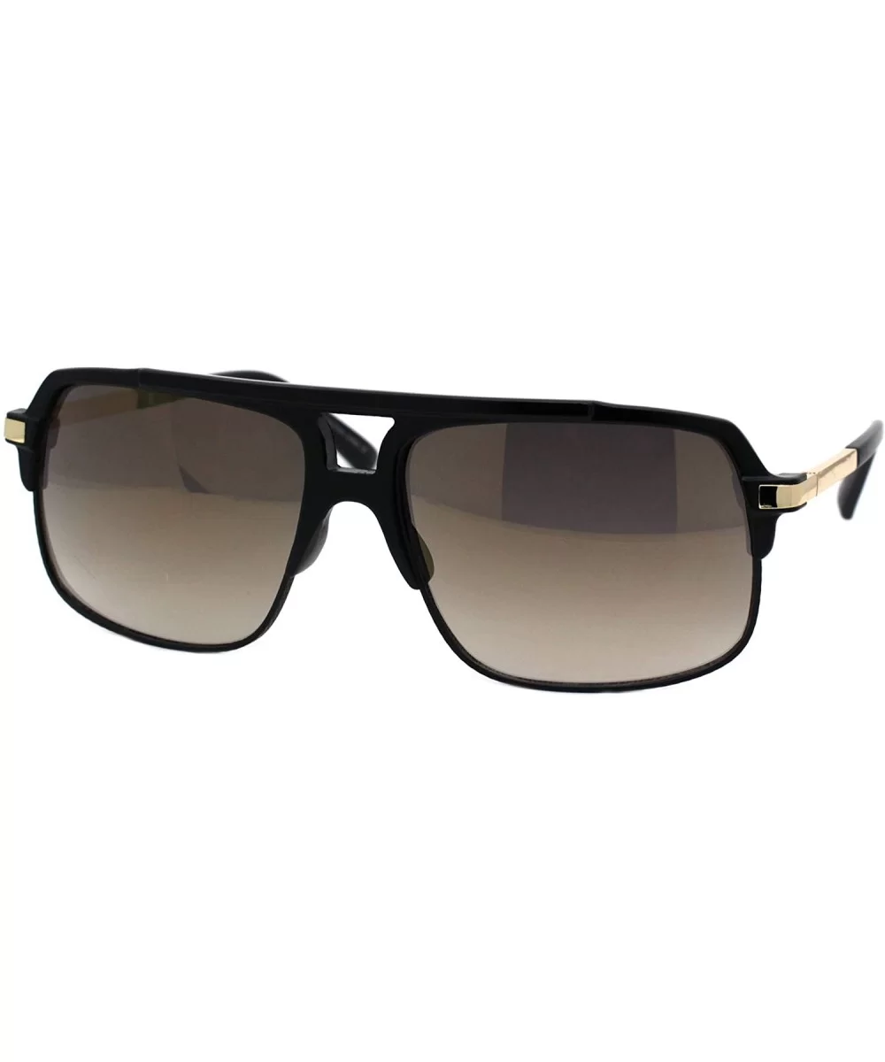 Mens Designer Fashion Sunglasses Square Rectangular Mirror Lens UV 400 - Matte Black (Gold Mirror) - CB197QRDKTK $7.13 Rectan...