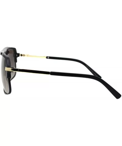 Mens Designer Fashion Sunglasses Square Rectangular Mirror Lens UV 400 - Matte Black (Gold Mirror) - CB197QRDKTK $7.13 Rectan...