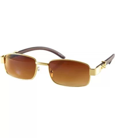 Metal Chain Wood Grain Arm Rectangular Sunglasses A279 - Gold Brown - CO18T6INYSI $7.86 Rectangular