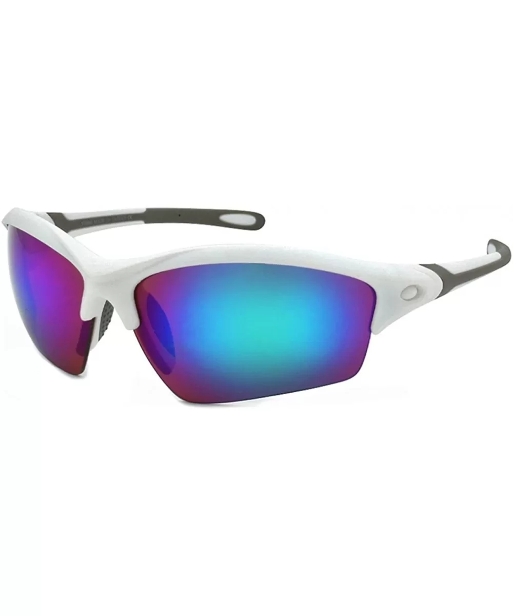 Men's Half Rim Sports Sunglasses with Color Mirrored Lens 570060/REV - Matte White - C01271CS0SF $5.67 Rimless