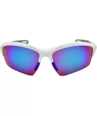 Men's Half Rim Sports Sunglasses with Color Mirrored Lens 570060/REV - Matte White - C01271CS0SF $5.67 Rimless