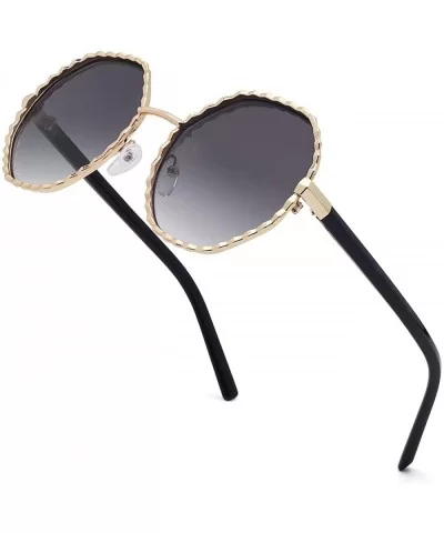 Round Hippie Metal Sunglasses for Women Man Retro Vintage Wave-shaped Sun Glasses - Black - CC18WOEGKTA $10.81 Oversized