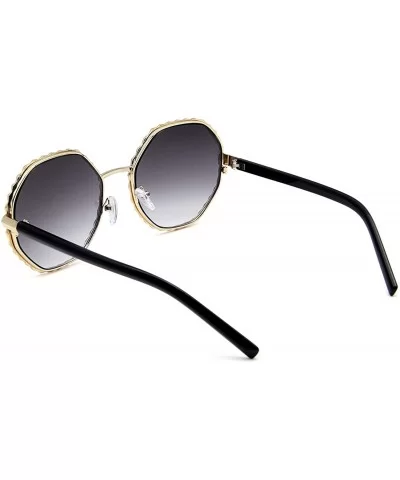 Round Hippie Metal Sunglasses for Women Man Retro Vintage Wave-shaped Sun Glasses - Black - CC18WOEGKTA $10.81 Oversized