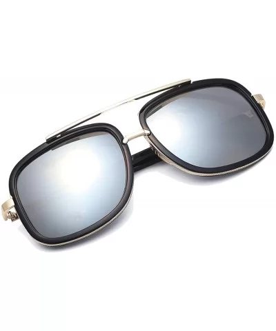 Retro Aviator Sunglasses For Men Women Vintage Square Designer Sun Glasses - Black/Silver Mirrored - C3182KW969X $8.49 Aviator