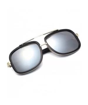 Retro Aviator Sunglasses For Men Women Vintage Square Designer Sun Glasses - Black/Silver Mirrored - C3182KW969X $8.49 Aviator