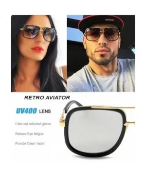 Retro Aviator Sunglasses For Men Women Vintage Square Designer Sun Glasses - Black/Silver Mirrored - C3182KW969X $8.49 Aviator