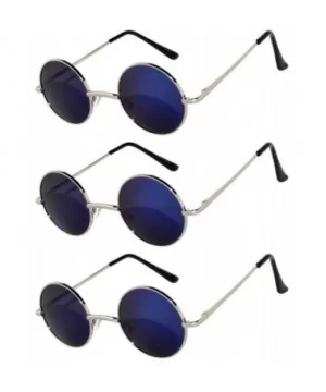 Set of 3 Pairs Round Retro Vintage Circle Sunglasses Colored Metal Frame Small model 43 mm - C8184Y4ZCZ0 $7.87 Goggle