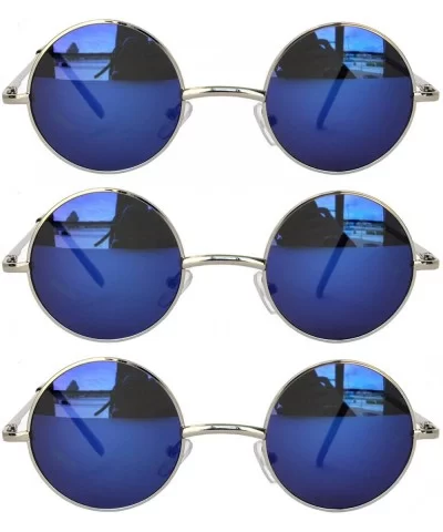 Set of 3 Pairs Round Retro Vintage Circle Sunglasses Colored Metal Frame Small model 43 mm - C8184Y4ZCZ0 $7.87 Goggle