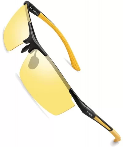 Night Driving Glasses Anti Glare Polarized- HD Vision Al-Mg Frame Safe Fashion Sunglasses - Yellow - CF1924UM34K $29.92 Oval