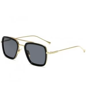 Ladies Fashion Trend Square Metal frame Glasses Brand Designer Men Double beam Sunglasses - Gold Grey - CN18WO509C2 $11.24 Sq...