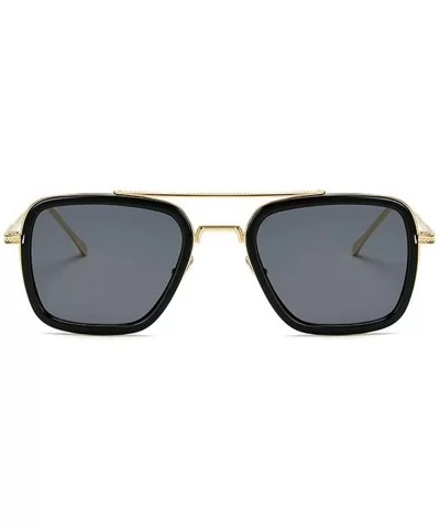 Ladies Fashion Trend Square Metal frame Glasses Brand Designer Men Double beam Sunglasses - Gold Grey - CN18WO509C2 $11.24 Sq...