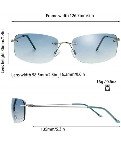 Minimalist Small Rectangular Sunglasses Clear Eyewear Spring Hinge - Gift Box Package - 102-silver- Gradient Blue - CC193MT6H...