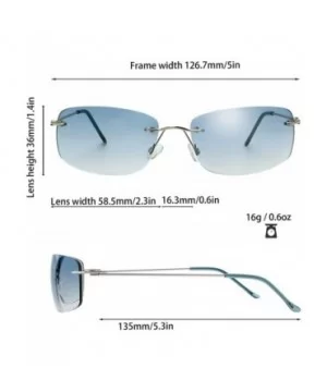 Minimalist Small Rectangular Sunglasses Clear Eyewear Spring Hinge - Gift Box Package - 102-silver- Gradient Blue - CC193MT6H...