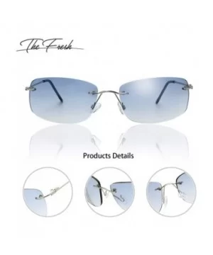 Minimalist Small Rectangular Sunglasses Clear Eyewear Spring Hinge - Gift Box Package - 102-silver- Gradient Blue - CC193MT6H...