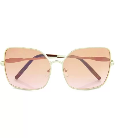 Womens Oversized Square Sunglasses Oceanic Gradient Lens Metal Frame 60mm - Orange Pink - C812O6OPVPB $5.82 Butterfly