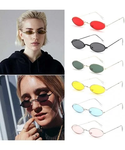 Vintage Oval Sunglasses Small Metal Frame Retro Eyewear Candy Colors Summer Eye Glasses - Black & Gray - CE1998SO9AQ $8.02 Oval