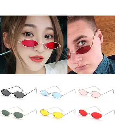 Vintage Oval Sunglasses Small Metal Frame Retro Eyewear Candy Colors Summer Eye Glasses - Black & Gray - CE1998SO9AQ $8.02 Oval