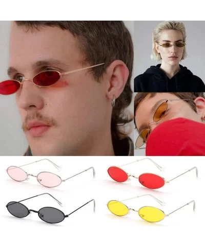 Vintage Oval Sunglasses Small Metal Frame Retro Eyewear Candy Colors Summer Eye Glasses - Black & Gray - CE1998SO9AQ $8.02 Oval