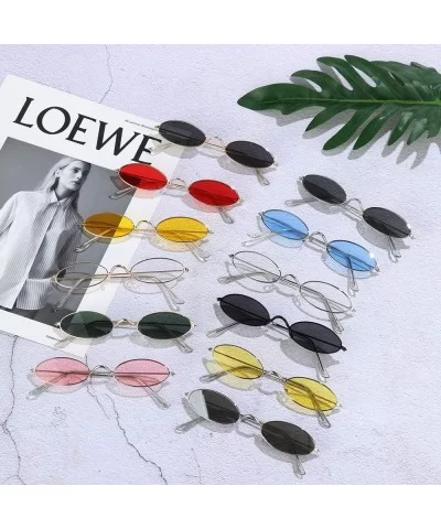 Vintage Oval Sunglasses Small Metal Frame Retro Eyewear Candy Colors Summer Eye Glasses - Black & Gray - CE1998SO9AQ $8.02 Oval