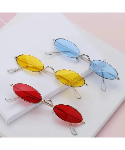 Vintage Oval Sunglasses Small Metal Frame Retro Eyewear Candy Colors Summer Eye Glasses - Black & Gray - CE1998SO9AQ $8.02 Oval