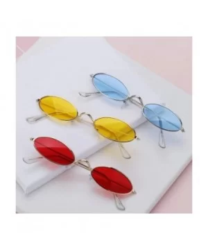 Vintage Oval Sunglasses Small Metal Frame Retro Eyewear Candy Colors Summer Eye Glasses - Black & Gray - CE1998SO9AQ $8.02 Oval