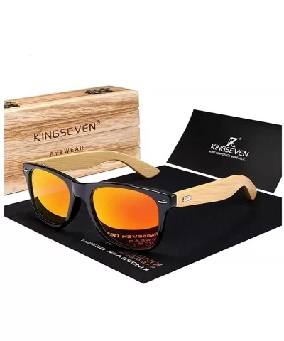 Genuine bamboo sunglasses square men polarized UV400 - Orange - C918NDQZ2NT $18.05 Rectangular