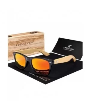 Genuine bamboo sunglasses square men polarized UV400 - Orange - C918NDQZ2NT $18.05 Rectangular