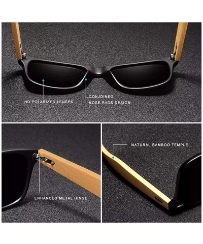 Genuine bamboo sunglasses square men polarized UV400 - Orange - C918NDQZ2NT $18.05 Rectangular