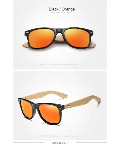 Genuine bamboo sunglasses square men polarized UV400 - Orange - C918NDQZ2NT $18.05 Rectangular