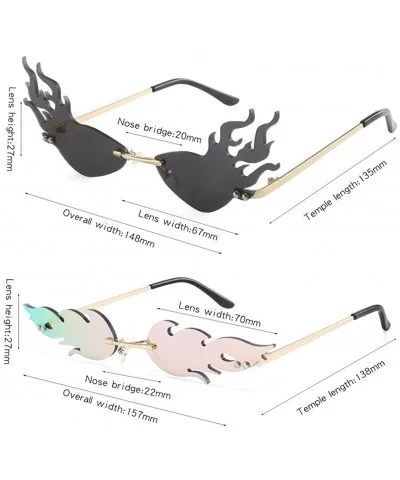 2 Pieces Fire Flame Sunglasses for Women Men - Rimless Wave Sun Glasses Fire Shape Glasses - Eyewear for Party - C1199GCDW9U ...