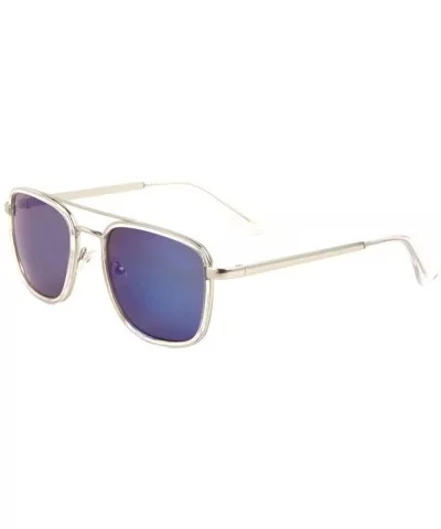 Round Square Double Plastic Thin Metal Frame Curved Bridge Sunglasses - Blue Clear - CT197WX2857 $10.49 Square