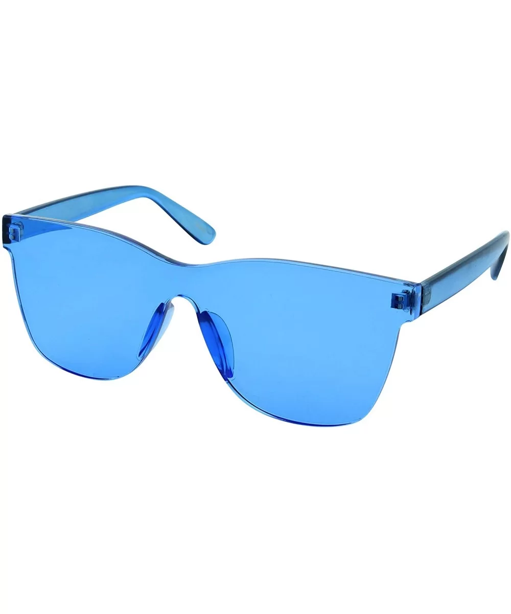 Tinted Colorful Lens Rimless Sunglasses - Transparent Square Horn Rimmed - Blue - CW18GGEY8U4 $7.18 Rimless