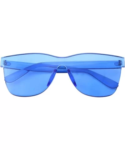 Tinted Colorful Lens Rimless Sunglasses - Transparent Square Horn Rimmed - Blue - CW18GGEY8U4 $7.18 Rimless