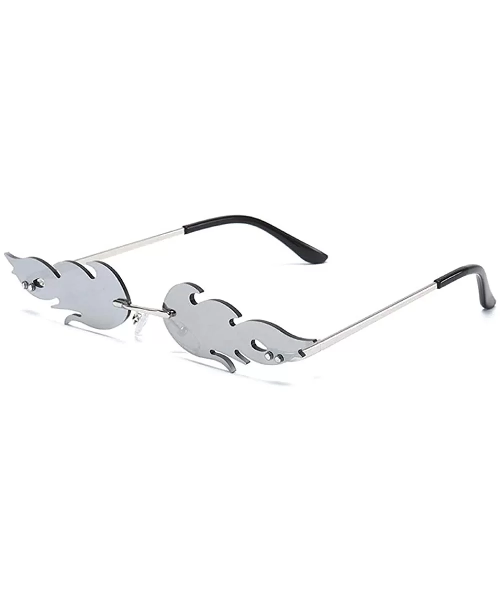 Sunglasses Unisex Flame Teen Girls Eyewear Novelty Rimless Small Face Glasses - Silver - CF198Q4TD5L $7.19 Round