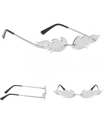 Sunglasses Unisex Flame Teen Girls Eyewear Novelty Rimless Small Face Glasses - Silver - CF198Q4TD5L $7.19 Round