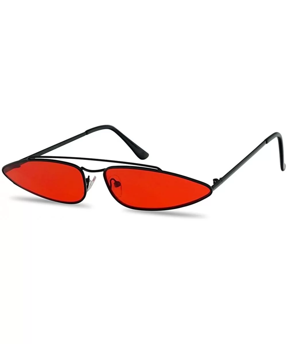 Ultra Slim Retro 90's Skinny Wide Oval Sun Glasses Narrow Metal Crossbrow Cateye Shades - Black Frame - Red - C718GEIEGXG $8....