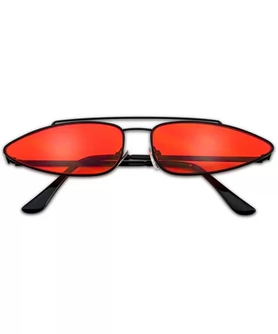 Ultra Slim Retro 90's Skinny Wide Oval Sun Glasses Narrow Metal Crossbrow Cateye Shades - Black Frame - Red - C718GEIEGXG $8....