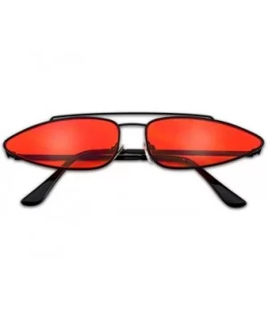 Ultra Slim Retro 90's Skinny Wide Oval Sun Glasses Narrow Metal Crossbrow Cateye Shades - Black Frame - Red - C718GEIEGXG $8....