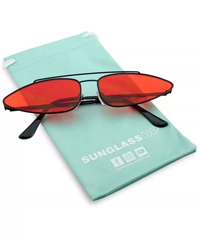 Ultra Slim Retro 90's Skinny Wide Oval Sun Glasses Narrow Metal Crossbrow Cateye Shades - Black Frame - Red - C718GEIEGXG $8....