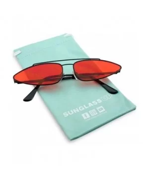 Ultra Slim Retro 90's Skinny Wide Oval Sun Glasses Narrow Metal Crossbrow Cateye Shades - Black Frame - Red - C718GEIEGXG $8....