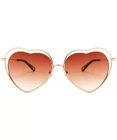 Vintage style Heart Sunglasses for Men or Women metal PC UV400 Sunglasses - Brown - C918SZUH92T $19.45 Oversized