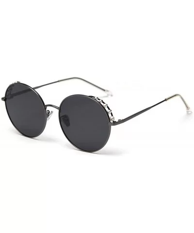 Retro Pearl Polarized Sunglasses Women Metal Round Frame party sunglasses Female Sunshade glasses UV - Grey - CV18Z42X7WS $8....