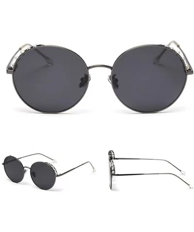 Retro Pearl Polarized Sunglasses Women Metal Round Frame party sunglasses Female Sunshade glasses UV - Grey - CV18Z42X7WS $8....